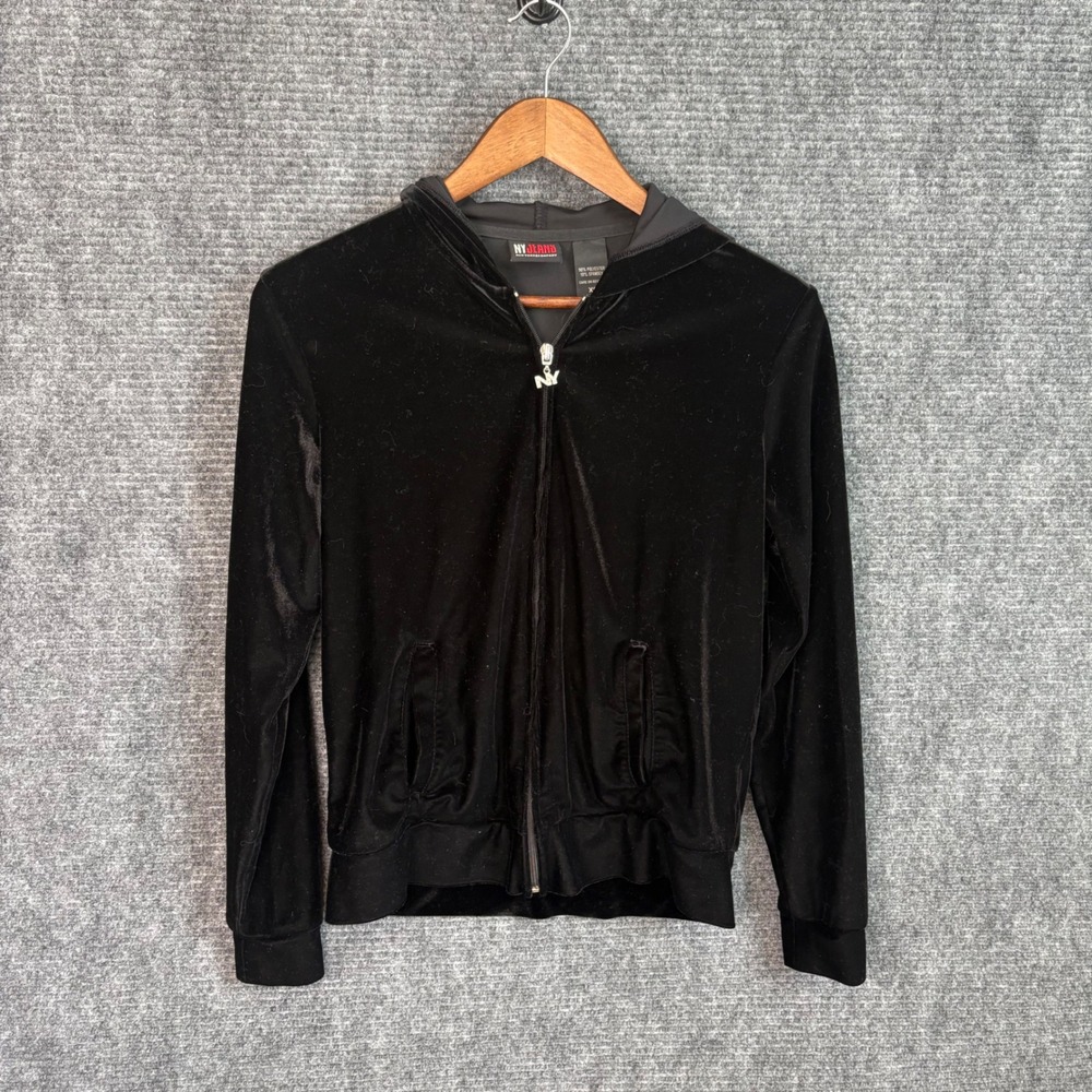 Vintage NY Jeans New York & Company Black Velour Zip Up Hoodie Rhinestone NY
